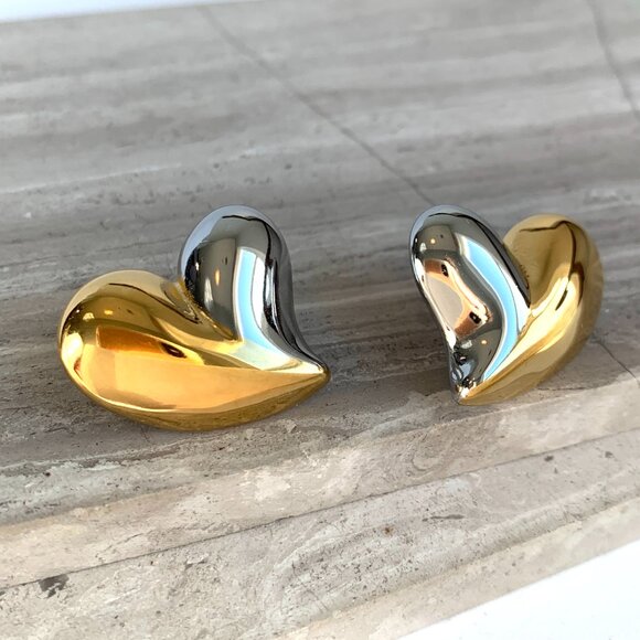 NEW~ Anthropologie Mixed Metal Heart Earrings - Picture 4 of 8